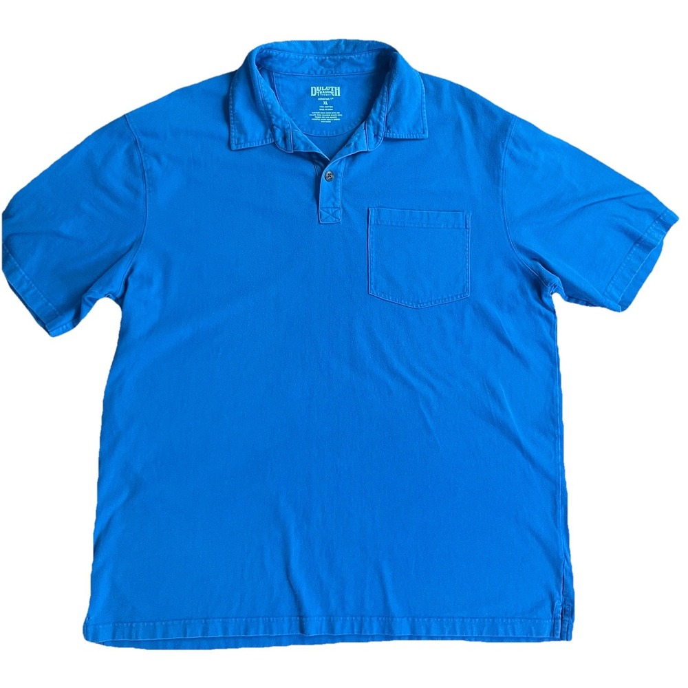 Duluth Trading Co Polo Shirt XL Blue Short Sleeve Pocket Longtail 100% Cotton